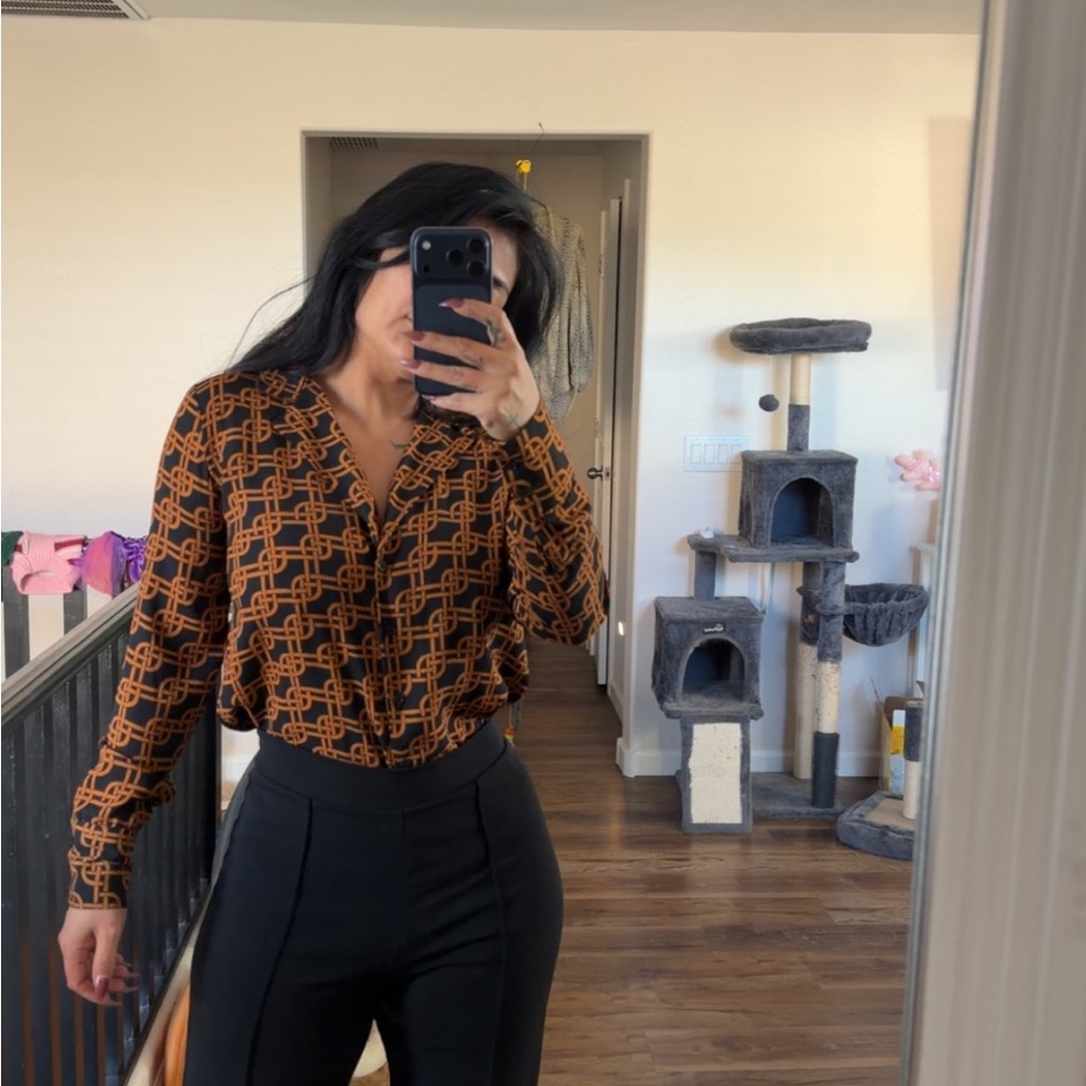 Forever 21 Black and Brown Geometric Blouse
